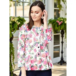 Zima Leto Floral Printed Peplum Casual Blazer-image-18