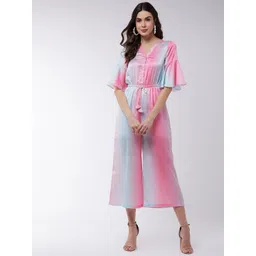 Zima Leto Pink & Blue Ombre Effect Printed Basic Jumpsuit-image-49