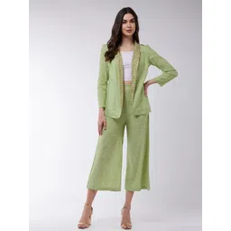 Zima Leto Women Green Embellished Cotton Blazer with Palazzos-picture-30