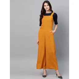 Zima Leto Women Mustard Yellow Solid Basic Jumpsuit with T-shirt-image-9