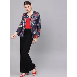 Zima Leto Women Navy Blue & Red Single-Breasted Printed Casual Blazer-picture-38