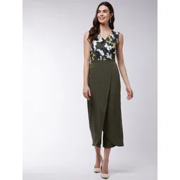 Zima Leto Women Olive Green & White Printed Culotte Jumpsuit image 1