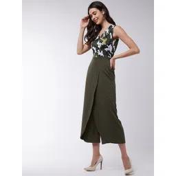 Zima Leto Women Olive Green & White Printed Culotte Jumpsuit image 2