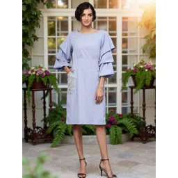 Zima Leto Women Pocket Detailing Bell Sleeve A-Line Dress-picture-40