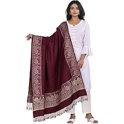 zingle Women's Kashmiri Warm Woolen Shawl, Zari Thread, Jacquard palla, Pashmina Pattern| Winter Wear|Handloom Desgin|-picture-18