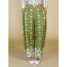 Zink London Green Cotton Fitted Printed Trousers-picture-47