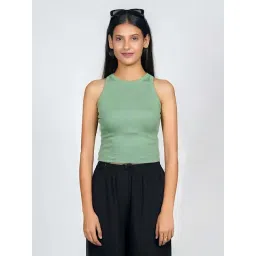 Zink London Green Cotton Plain Crop Top-picture-13