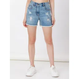 Zink London Light Blue Cotton Regular Fit Shorts-picture-47