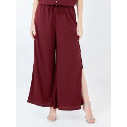 Zink London Maroon Cotton Flared Pants-picture-42