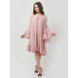 Zink London Peach Self Design Fit & Flare Dress-picture-25