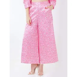 Zink London Pink Printed Flared Pants-picture-40