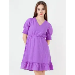 Zink London Purple Chequered A-Line Dress-picture-30