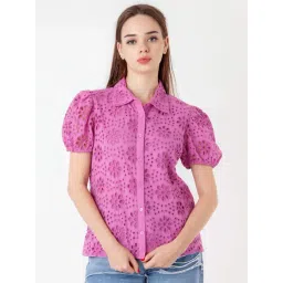 Zink London Purple Cotton Self Pattern Shirt-picture-29