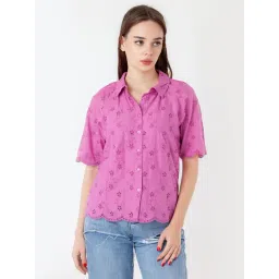 Zink London Purple Cotton Self Pattern Shirt-picture-27