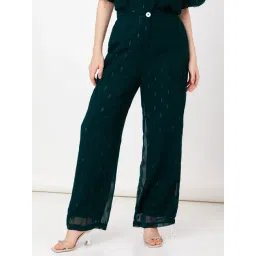 Zink London Teal Self Design Regular Fit High Rise Trousers-picture-12