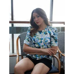 Zink London White & Blue Printed Top-picture-39