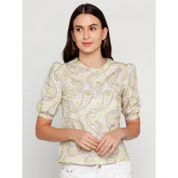 Zink London Women Green & Purple Paisley Printed Pure Cotton Casual Shirt-picture-31