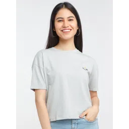 Zink London Women Grey Solid T-shirt-picture-22