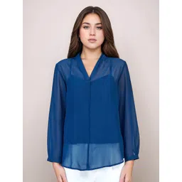 Zink London Women Navy Blue Solid 3/4th Sleeves Top-picture-37