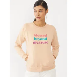 Zink London Women Peach-Coloured Printed Sweatshirt-picture-12