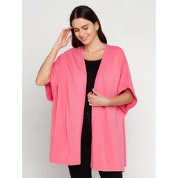 Zink London Women Pink Solid Cotton Open Front Shrug-picture-30