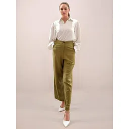 Zink London Women Relaxed Loose Fit High-Rise Green Solid Full Length Cotton Trouser-picture-40