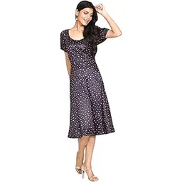 zink london Women's Black Ditsy Print A-Line Midi Dress-picture-26