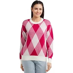 zink london Women's Pink & White Checks Regular Sweater-picture-19