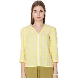 zink london Women's Yellow Checked Regular Fit Top-picture-11