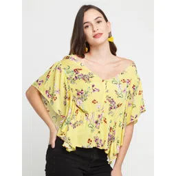 Zink London Yellow & Maroon Floral Print Top-picture-29