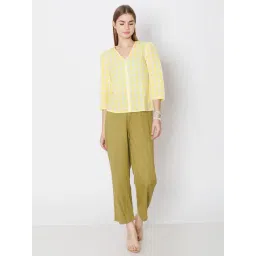 Zink London Yellow Cotton Chequered Top-picture-36