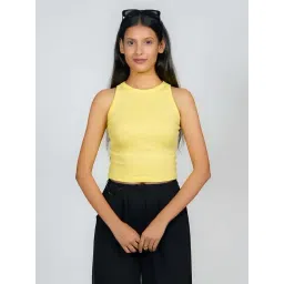 Zink London Yellow Cotton Plain Crop Top-picture-28