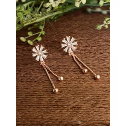 ZINU Rose Gold-Plated & White Contemporary Drop Earrings-picture-10
