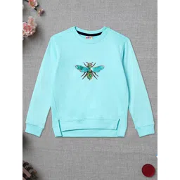 ZION Girls Sea Green Embellished Cotton Sweatshirt-picture-15