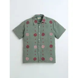 Zip Zap Zoop Boys Olive Green Regular Fit Embroidered Shirt-picture-11