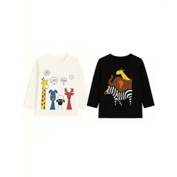 ZIP ZAP ZOOP Boys Pack of 2 Conversational Printed Round Neck Cotton T-shirts-picture-14