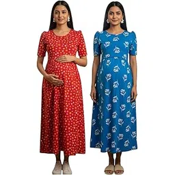 Zipless Feeding Maxi Dress for Women | Cotton Maternity Feeding Nighty | Pregnancy Wear Long Gown with Pockets | Nursing Dress | Kaftan Nighty | Pre & Post Maternity Wear | Women’s Maxi Nightdress-picture-21