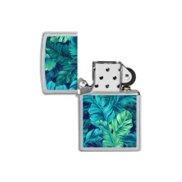 Zippo Blue Botanical Leaves Design Satin Brass Pocket Lighter-picture-40