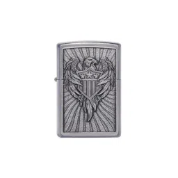 Zippo Chrome Brass Eagle Shield Emblem Design Windproof Pocket Lighter-picture-27