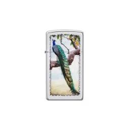 Zippo Chrome Brass Slim Peacock Design Windproof Pocket Lighter-picture-11