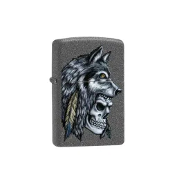 Zippo Grey Wolf Skull Feather Design Brass Pocket Lighter-picture-16