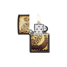 Zippo Matt Brown Viking Warship Design Brass Windproof Pocket Lighter-picture-48