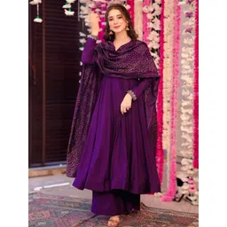 ZIRVI Women Purple Silk Blend Kurta Sets-picture-12