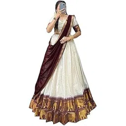 ziton ARICO MART Women's Indian Traditional Kanjivaram Silk Pure Weaving Lehenga Choli Along With Dupatta And Blouse Piece, Half Saree (Unstitched)-picture-20