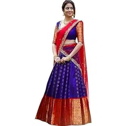 ziton Unstitched Kanjivaram Kanchipuram Silk Pure Zari Traditional Lehenga Choli Along With Dupatta Attach With Unstitch Blouse Piece, Half Saree for Women's-picture-44