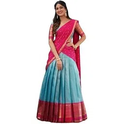 ziton Women's KanjiVaram Silk Pure Zari Weaving Lehenga Choli, Beautiful Checks Design with Dupatta, Blouse (Unstitched)-picture-51