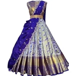 ziton Women's Lehenga set Kanjivaram Silk Pure Zari Unstitched Lehanga With Regular Fit Blouse With Heavy Jacquard Zari Work Dupatta Traditional Half Saree,1003 Patoliya LEHENGA-picture-34