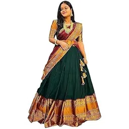 ziton Women's Lehenga_ set Kanjivaram Silk Pure Zari Unstitched Lehanga With Regular Fit Blouse With Heavy Jacquard Zari Work Dupatta Traditional Half Saree,1020 NARAYAN Lehenga_-picture-45