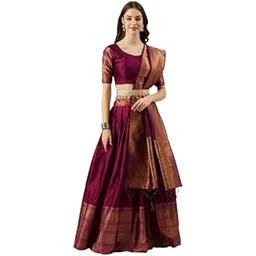 ziton Women's Lehenga set Kanjivaram Silk Pure Zari Unstitched Lehanga With Regular Fit Blouse With Heavy Jacquard Zari Work Dupatta Traditional Half Saree,1041-Atrangi LEHENGA-picture-54