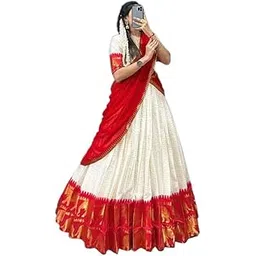ziton ZEOUL Women's Indian Traditional Kanjivaram Kanchipuram Silk Pure Zari Weaving Lehenga Choli and havay zari work Dupatta with Blouse (All Unstitched) (Half Saree)-picture-10